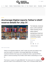 Anchorage Digital reports Tether's USA₮ reserve details for July 31