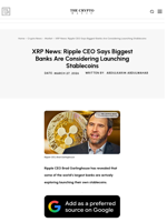 XRP News: Ripple CEO Says Biggest Banks Are Considering Launching Stablecoins