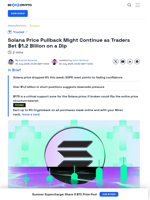 Solana Price Cools as Short Bets Signal More Downside