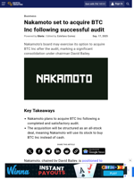 Nakamoto set to acquire BTC Inc following successful audit