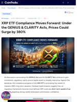 XRP ETF Compliance Moves Forward: Under the GENIUS & CLARITY Acts, Prices Could Surge by 380%