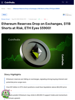 Ethereum Reserves Drop on Exchanges, $11B Shorts at Risk, ETH Eyes $5900!