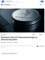 Ethereum Falls 6.7% Showing Strength as Altcoins Drop 95% | Headlines | News | CoinMarketCap
