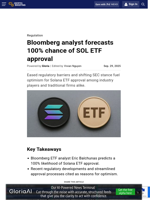 Bloomberg analyst forecasts 100% chance of SOL ETF approval