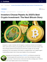 Investors Choose Pepeto As 2025’s Best Crypto Investment: The Next Bitcoin Story