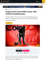 Crypto Hacks in July Top $142 Million, Crypto Exchanges Hit
