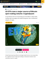 Bitcoin ETFs Hit $10B Daily Volume Rivaling Top Exchanges