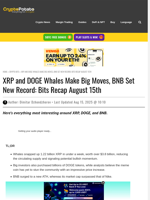 XRP and DOGE Whales Make Big Moves, BNB Set New Record: Bits Recap August 15th