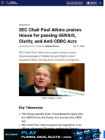 SEC Chair Paul Atkins praises House for passing GENIUS, Clarity, and Anti-CBDC Acts