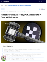 Pi Network News Today: OKX Restricts Pi Coin Withdrawals