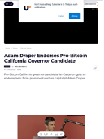 Adam Draper Endorses Pro-Bitcoin California Governor Candidate - U.Today