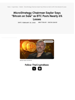 MicroStrategy Chairman Saylor Says “Bitcoin on Sale” as BTC Posts Nearly 6% Losses