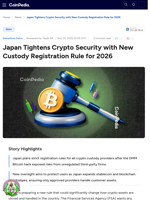 Japan Tightens Crypto Security with New Custody Registration Rule for 2026