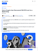 Crypto User Gets 100 ETH Back After Wallet Bug Loss