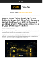 Crypto News Today: Remittix Counts Down to November 24 as Sui’s Samsung Wallet Deal Sparks a $10 SUI Forecast and BNB Chain’s AI Expansion Revives a $1,500 BNB Price Prediction