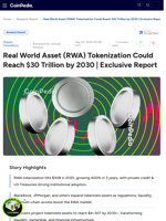 Real World Asset (RWA) Tokenization Could Reach $30 Trillion by 2030 | Exclusive Report