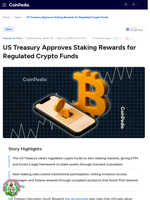 US Treasury Approves Staking Rewards for Regulated Crypto Funds