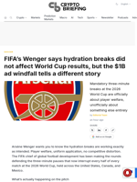 FIFA's Wenger says hydration breaks did not affect World Cup results, but the $1B ad windfall tells a different story