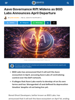 Aave Governance Rift Widens as BGD Labs Departs