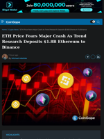 ETH Price Fears Major Crash As Trend Research Deposits $1.8B Ethereum to Binance
