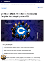 Coinbase Stock Price Faces Resistance Despite Securing Crypto AFSL