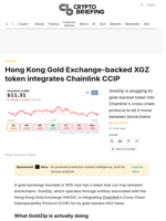 Hong Kong Gold Exchange-backed XGZ token integrates Chainlink CCIP