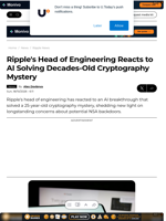Ripple's Head of Engineering Reacts to AI Solving Decades-Old Cryptography Mystery - U.Today