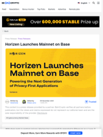 Horizen Launches Mainnet on Base: Privacy-First EVM-Native L3