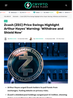 Zcash (ZEC) Price Swings Highlight Arthur Hayes’ Warning: ‘Withdraw and Shield Now’ - Crypto News Flash