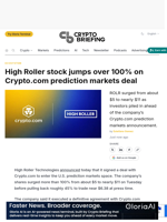High Roller stock jumps over 100% on Crypto.com prediction markets deal