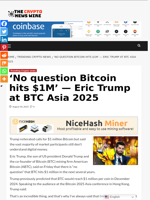 'No question Bitcoin hits $1M' — Eric Trump at BTC Asia 2025 - The Crypto News Wire