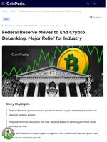 Federal Reserve Moves to End Crypto Debanking, Major Relief for Industry