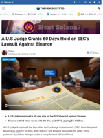 A U.S Judge Grants 60 Days Hold on SEC’s Lawsuit Against Binance