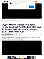 Crypto Market Prediction: Bitcoin Needs One Push for $150,000, XRP Lost $3 Again, Dogecoin (DOGE) Biggest $0.30 Crash From July - U.Today