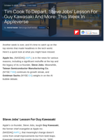 Tim Cook To Depart, Steve Jobs' Lesson For Guy Kawasaki And More: This Week In Appleverse - Apple (NASDAQ:AAPL), Goldman Sachs Group (NYSE:GS) - Benzinga