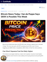 Bitcoin News Today: Van de Poppe Says $80K Is Possible This Week