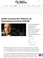 Netflix acquires Ben Affleck's AI filmmaking startup for $587M