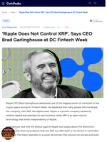 'Ripple Does Not Control XRP', Says CEO Brad Garlinghouse at DC Fintech Week