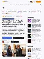 'Closer Than Ever': Ripple CEO Says CLARITY Act Window Is Open and Now Is the Moment to Act – Regulation Bitcoin News