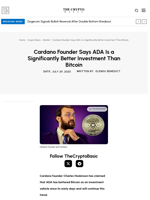 Cardano Founder Says ADA Is a Significantly Better Investment Than Bitcoin