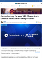 Cactus Custody Partners With Chorus One to Enhance Institutional Staking Solutions