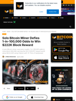 Solo Bitcoin Miner Defies 1-in-100,000 Odds To Win $222K Block Reward