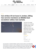 Iran strikes US air base in Jordan, killing two service members as Middle East escalation rattles risk markets