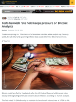 Bitcoin Faces Pressure After Fed’s Hawkish Rate Hold