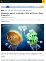 Paxos, Toku Add Yield to Stablecoin Payroll Balances