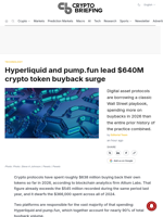 Hyperliquid and pump.fun lead $640M crypto token buyback surge
