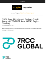 7RCC Spot Bitcoin and Carbon Credit Futures ETF (NYSE Arca: BTCK) Begins Trading