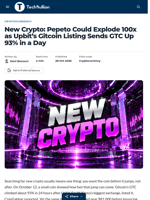 New Crypto: Pepeto Could Explode 100x as Upbit's Gitcoin Listing Sends GTC Up 93% in a Day - TechBullion