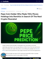 Pepe Coin Holder Who Made 720x Moves Holdings Into Remittix In Search Of The Next Crypto Moonshot