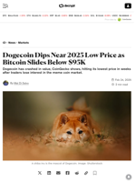 Dogecoin Dips Near 2025 Low Price as Bitcoin Slides Below $95K - Decrypt